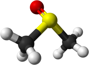 2D molecular structure of Dimethyl Sulfoxide (DMSO), showing sulfur atom bonded to two methyl groups and an oxygen atom.