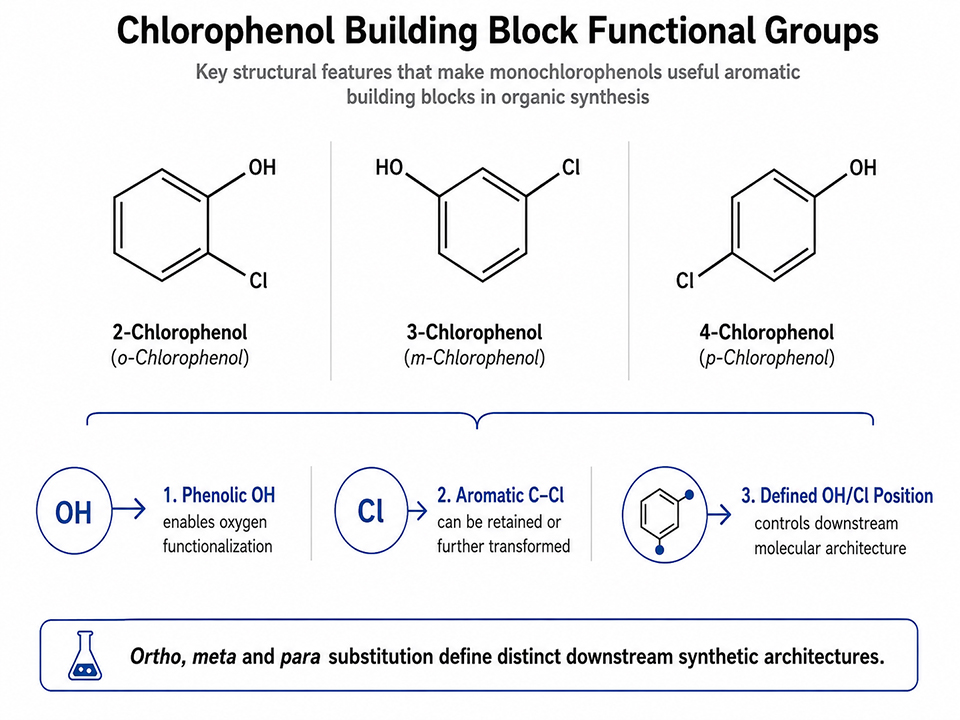 Functional groups in chlorophenol aromatic building blocks used in organic synthesis