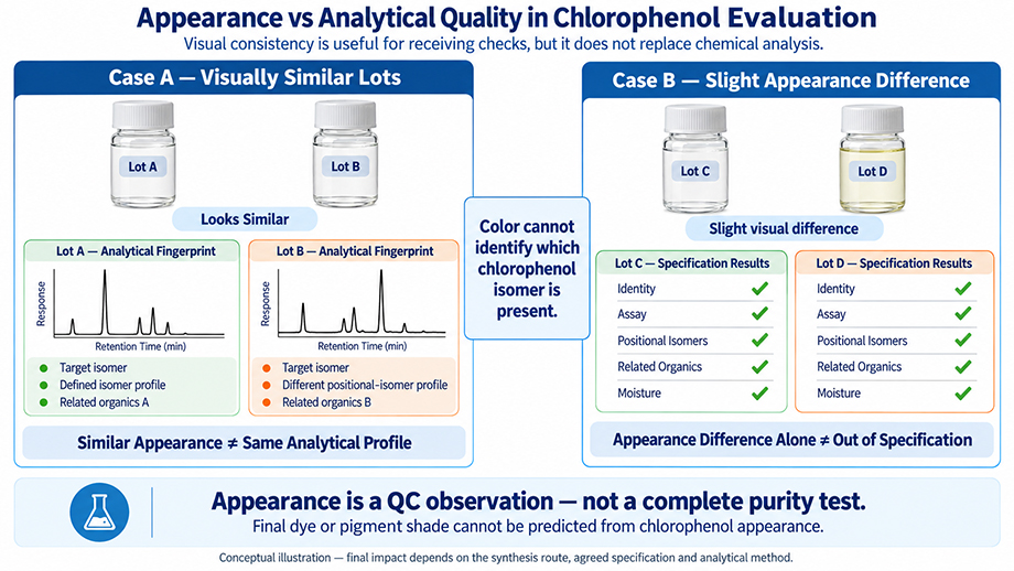 Why chlorophenol appearance alone does not define analytical quality for dye and pigment intermediate production
